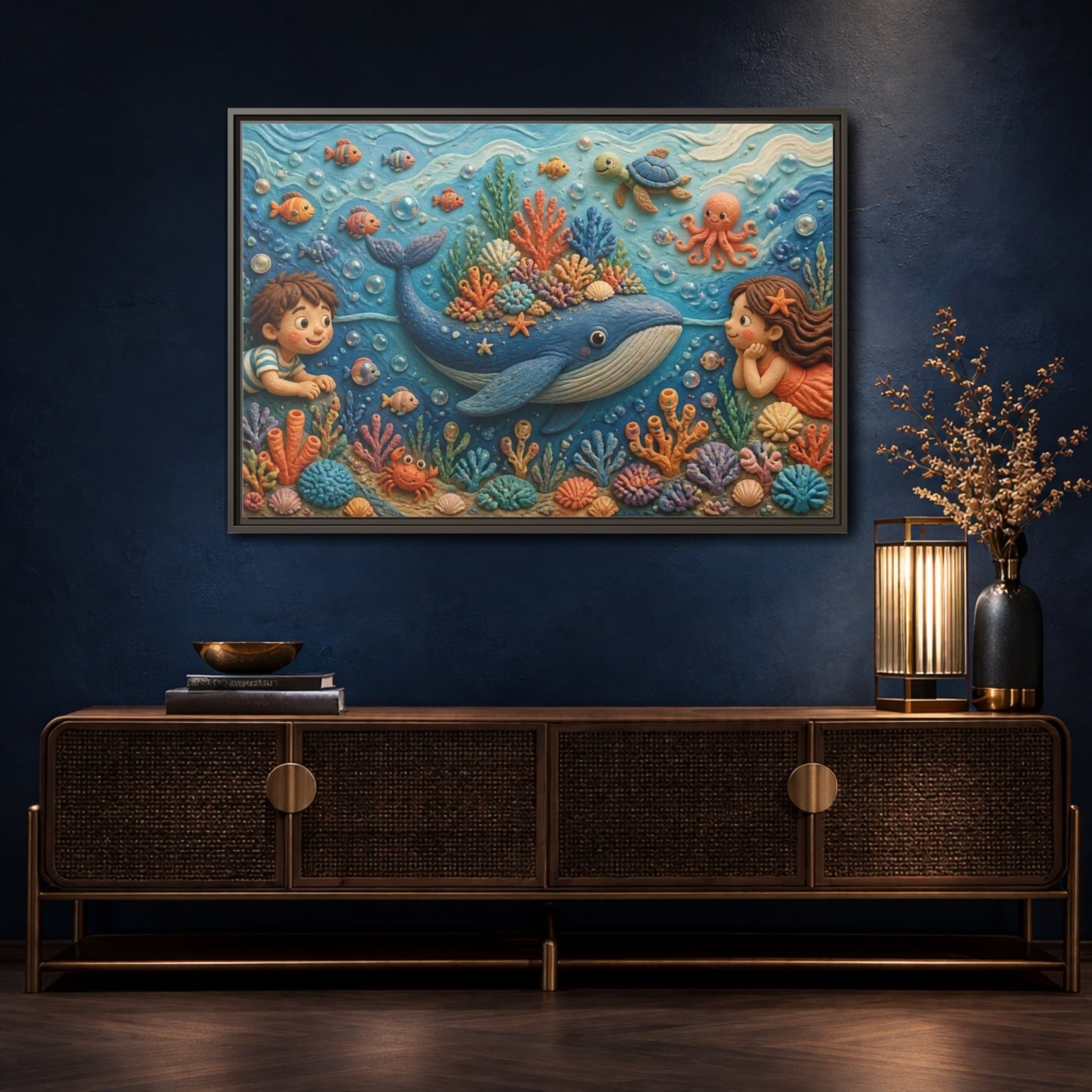 Kids Whale Garden Framed Canvas Print – Room, Playroom Wall - YesArtYes