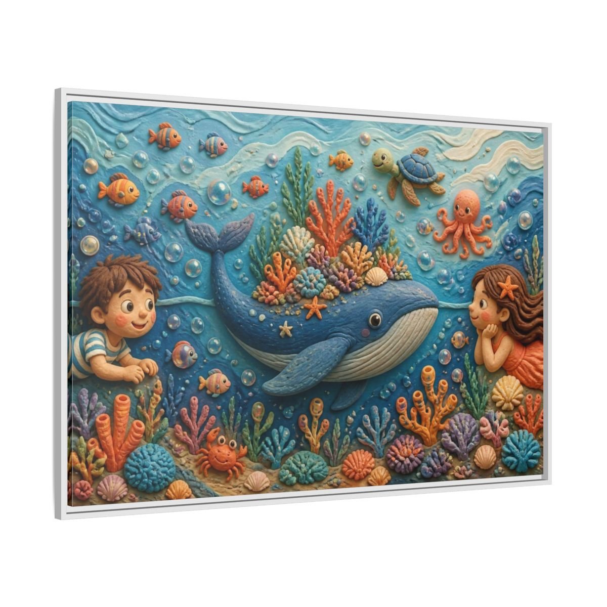 Kids Whale Garden Framed Canvas Print – Room, Playroom Wall - YesArtYes