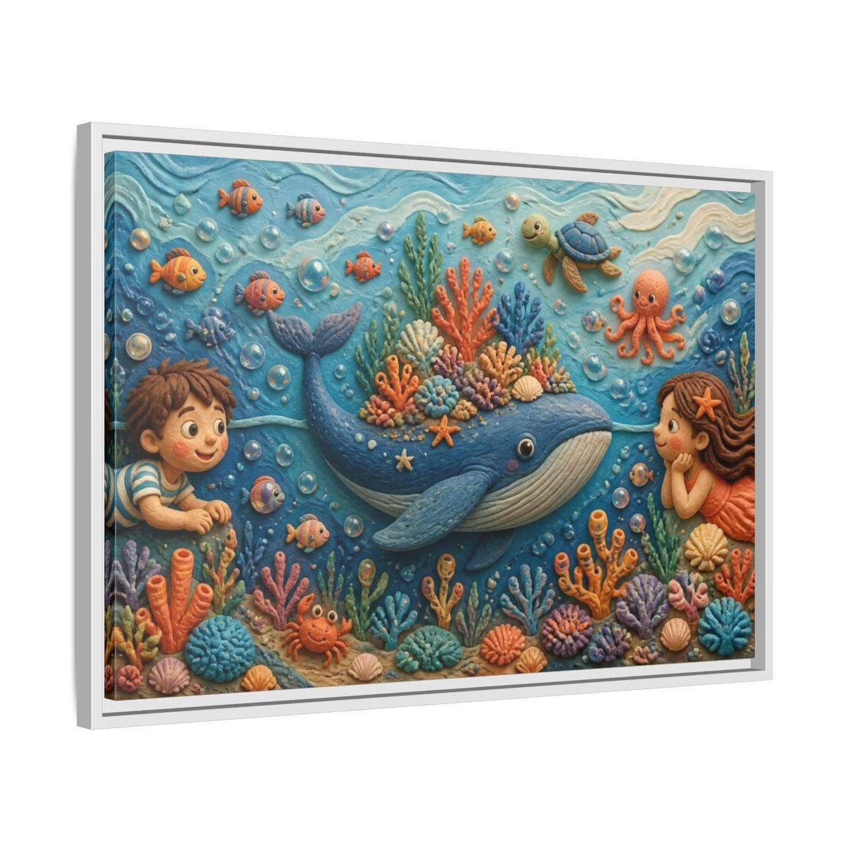 Kids Whale Garden Framed Canvas Print – Room, Playroom Wall - YesArtYes