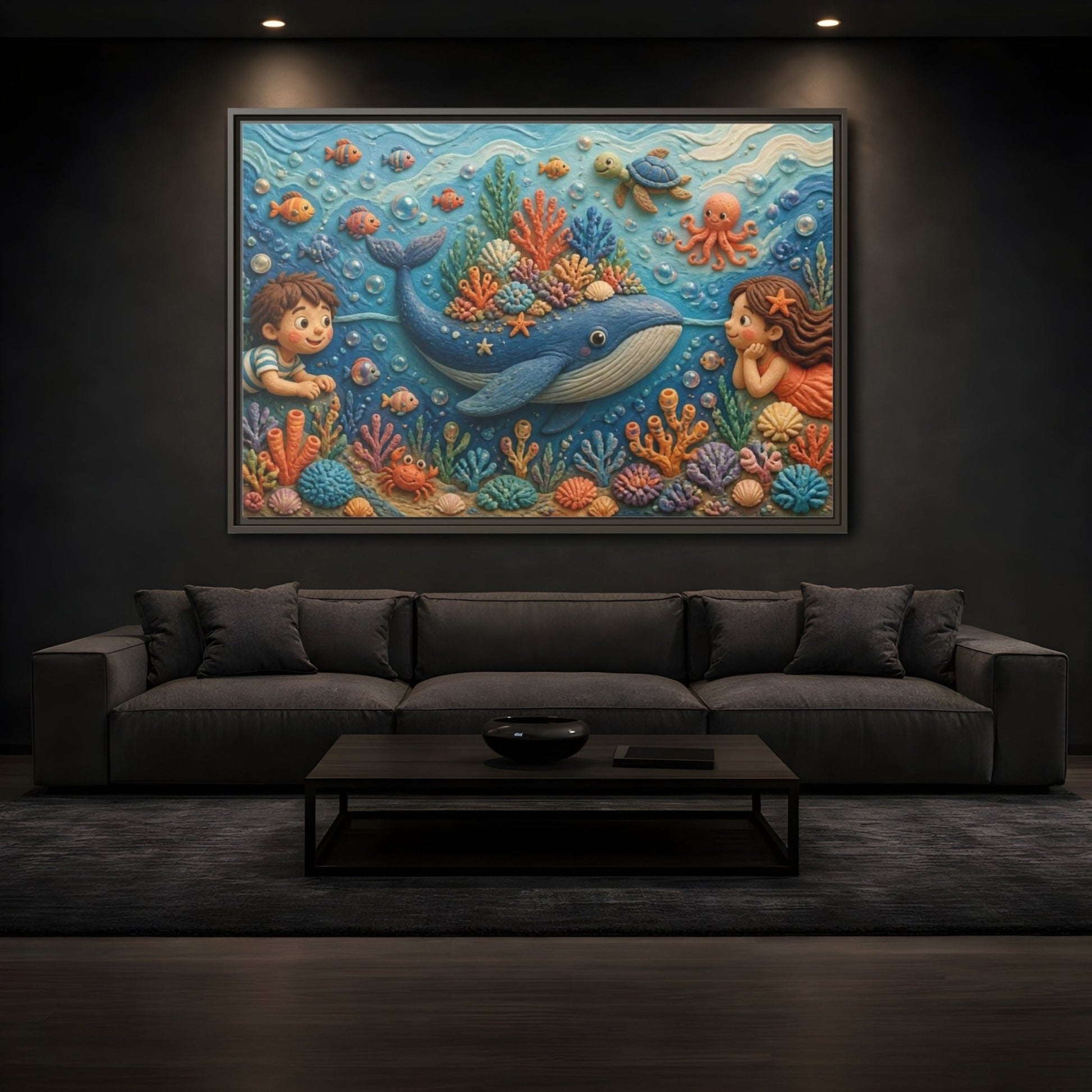 Kids Whale Garden Framed Canvas Print – Room, Playroom Wall - YesArtYes