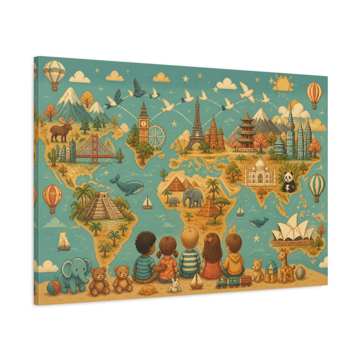 Main Mockup. Kids World Map shown as canvas print