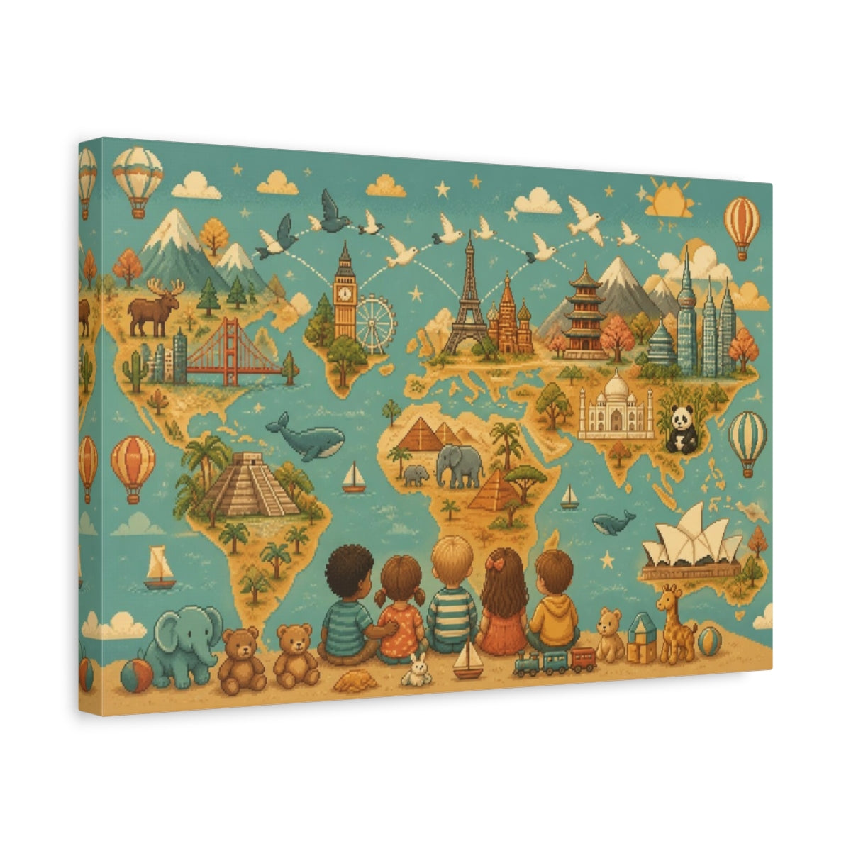 Side Mockup 4. Kids World Map shown as canvas print