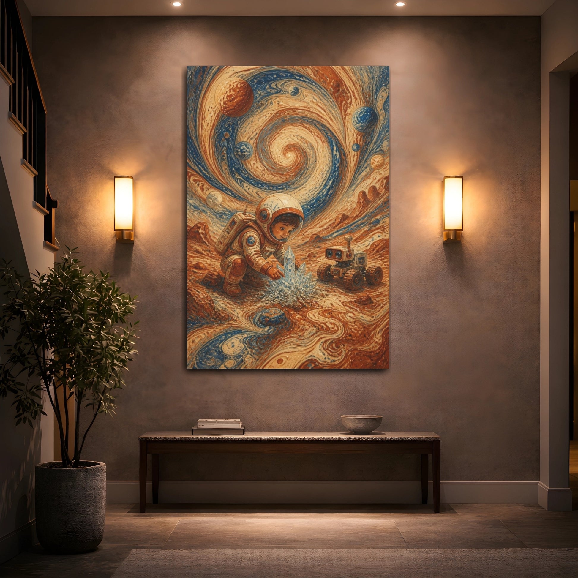Mockup 2. Kids Young Astronaut Child Ice Crystals shown as canvas print