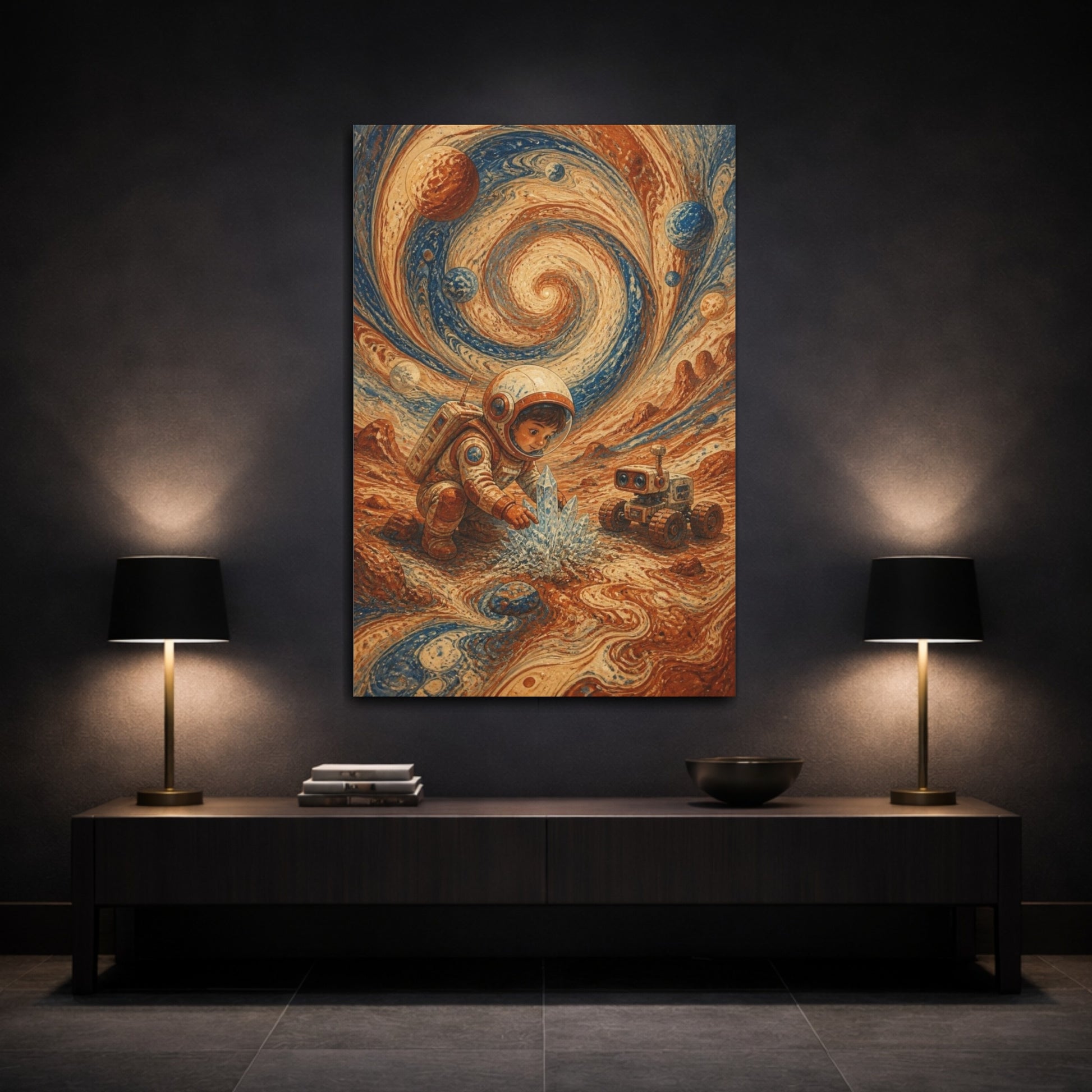 Mockup 3. Kids Young Astronaut Child Ice Crystals shown as canvas print