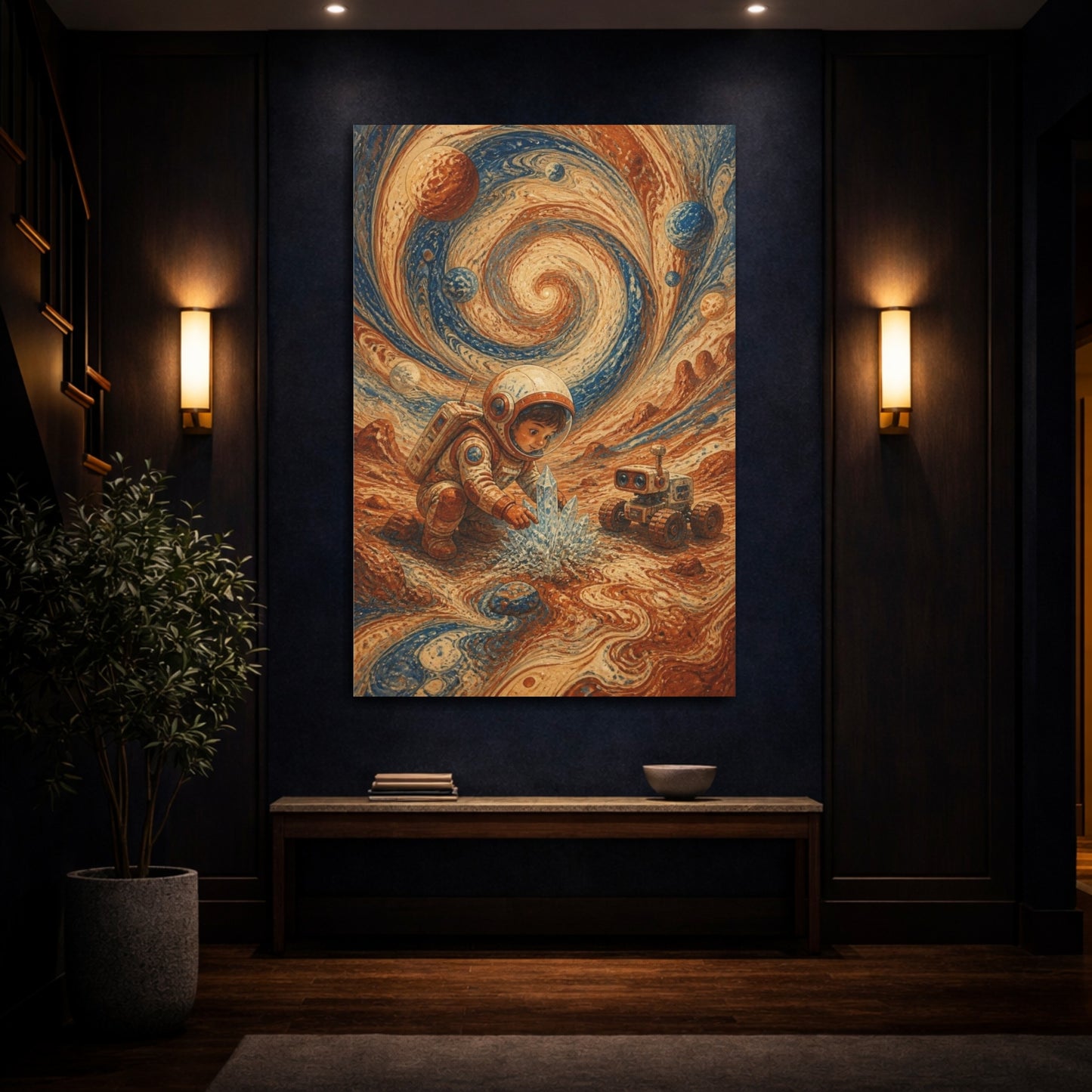 Mockup 4. Kids Young Astronaut Child Ice Crystals shown as canvas print