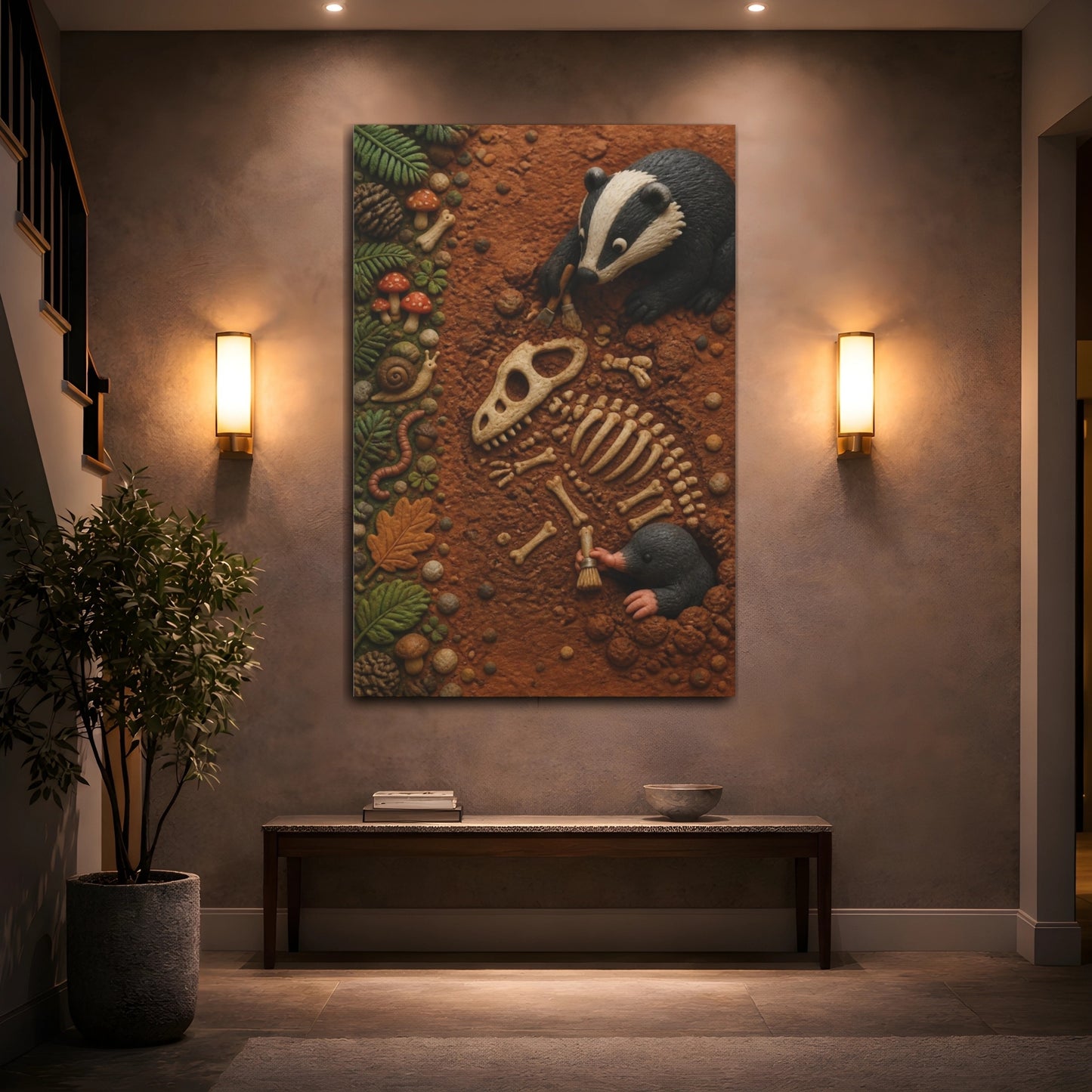 Mockup 2. Kids' Badger Fossil Dig shown as canvas print