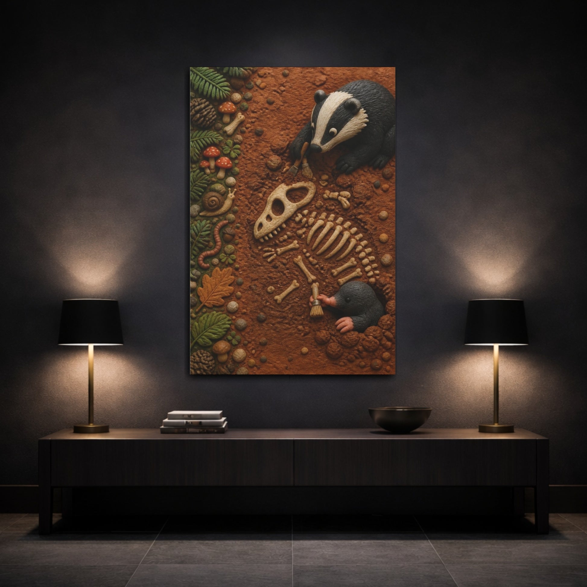 Mockup 3. Kids' Badger Fossil Dig shown as canvas print