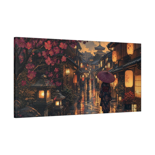 Kimono Woman Floral Japanese Alley Canvas Print Wall Art – Living Room Decor, Above Couch - YesArtYes