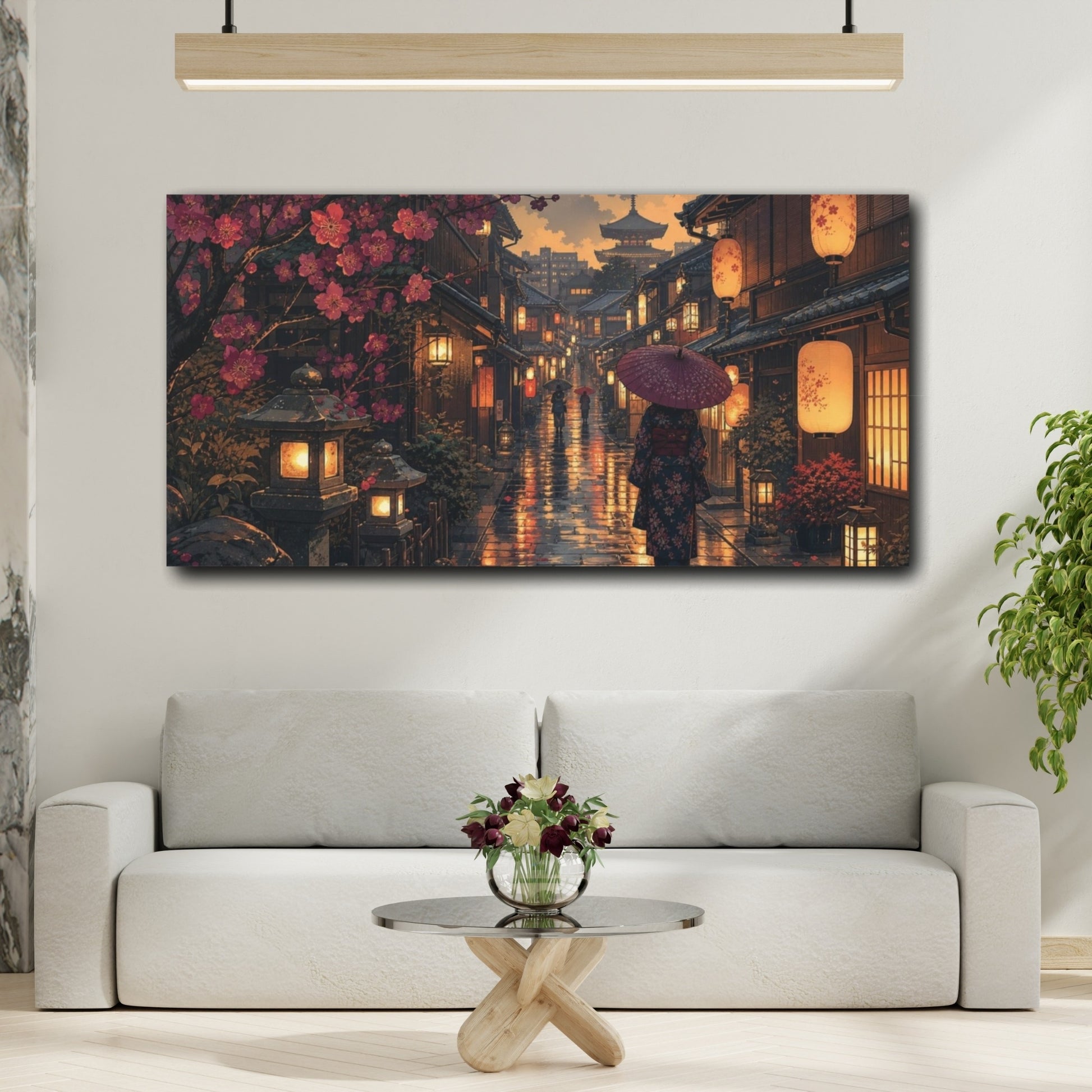 Mockup 2. Kimono Woman Floral Japanese Alley shown as canvas print