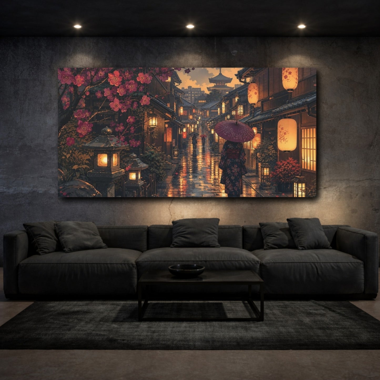 Mockup 3. Kimono Woman Floral Japanese Alley shown as canvas print