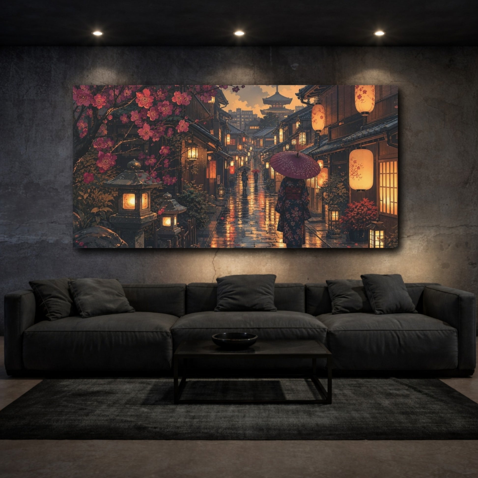 Mockup 3. Kimono Woman Floral Japanese Alley shown as canvas print