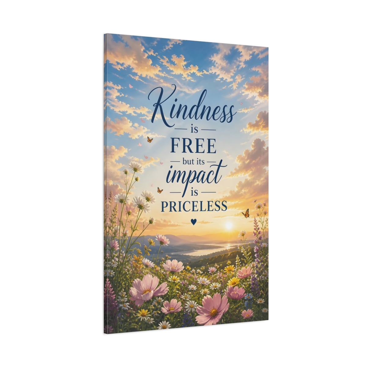 Side Mockup 1. Kindness Floral Quotes shown as canvas print