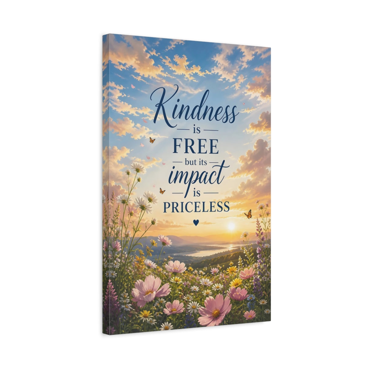 Side Mockup 3. Kindness Floral Quotes shown as canvas print