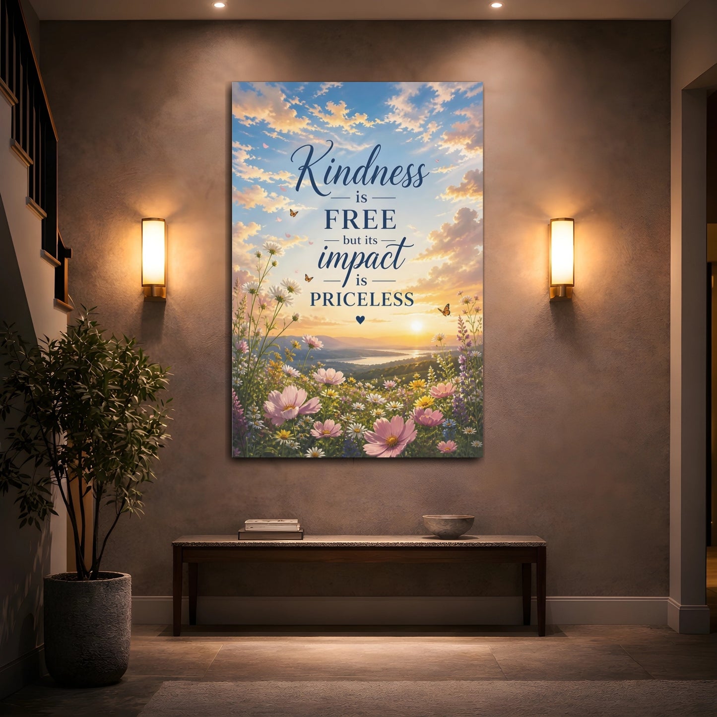 Mockup 2. Kindness Floral Quotes shown as canvas print