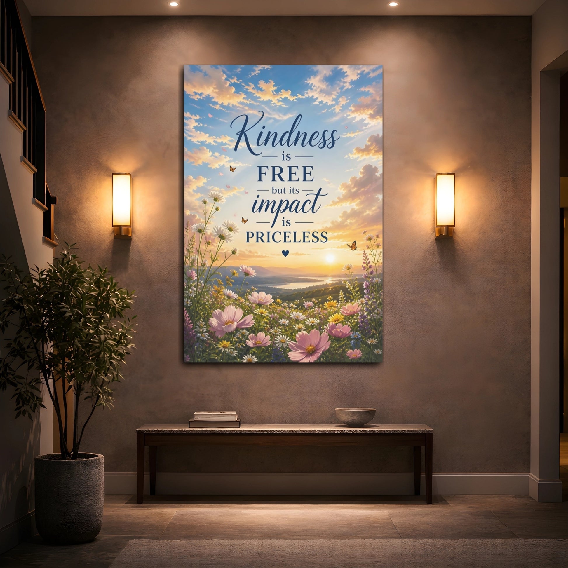 Mockup 2. Kindness Floral Quotes shown as canvas print