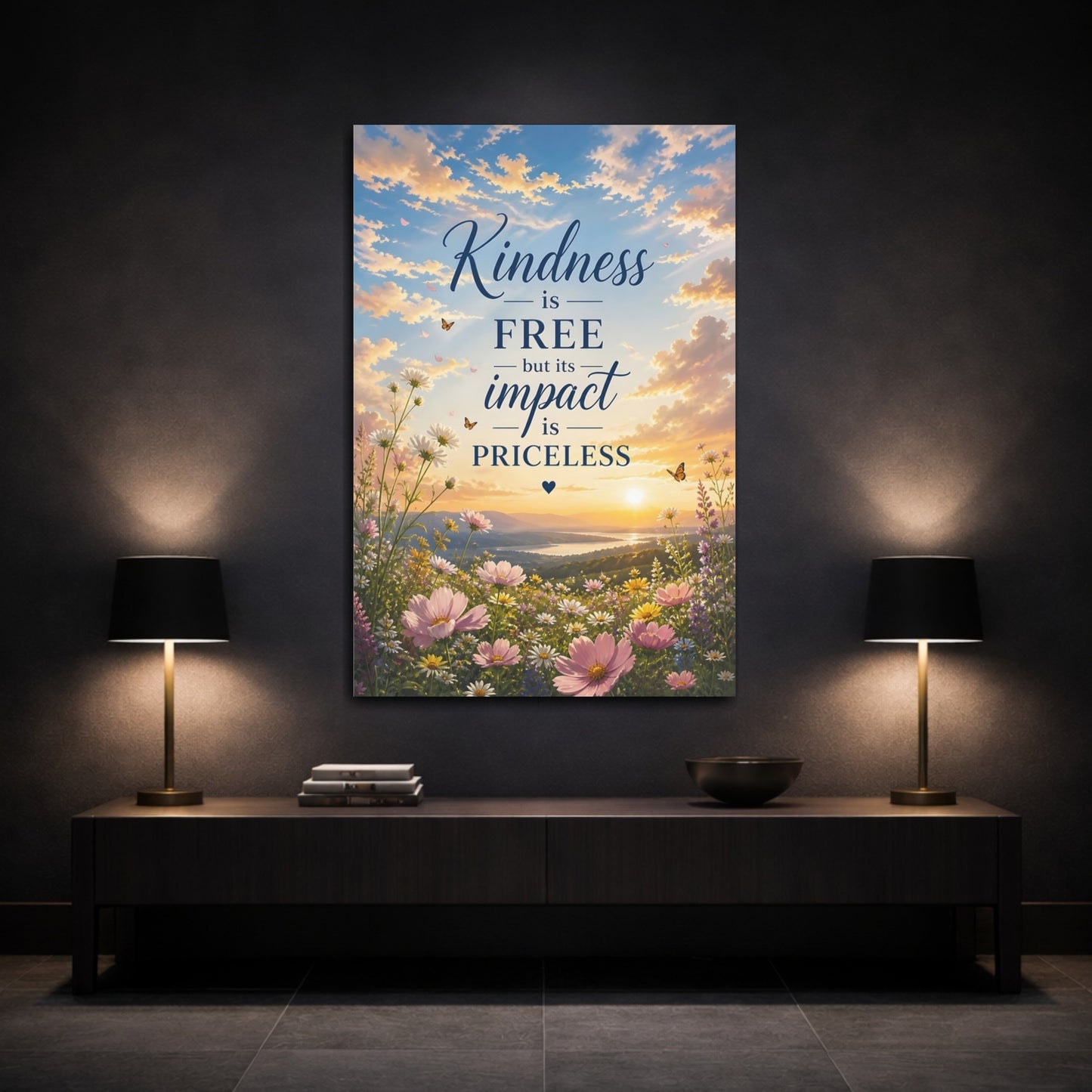 Mockup 3. Kindness Floral Quotes shown as canvas print