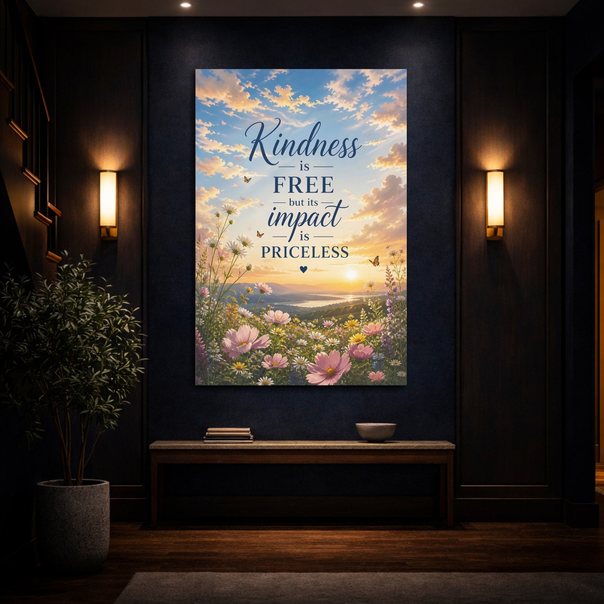 Mockup 4. Kindness Floral Quotes shown as canvas print