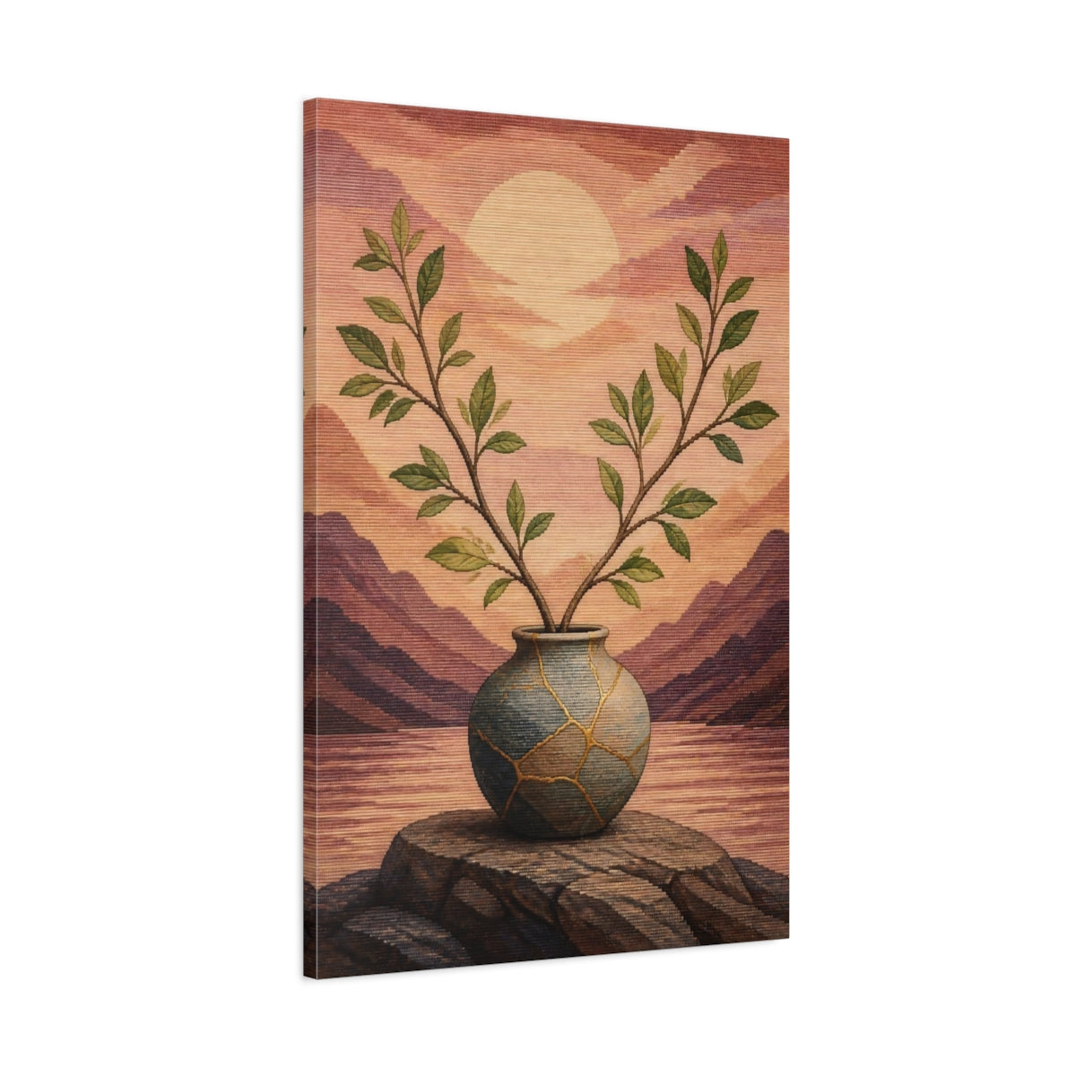 Main Mockup. Kintsugi Vase With Branches shown as canvas print