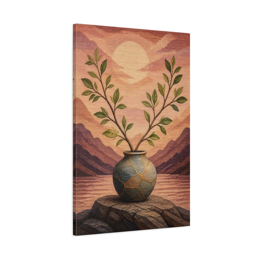 Main Mockup. Kintsugi Vase With Branches shown as canvas print