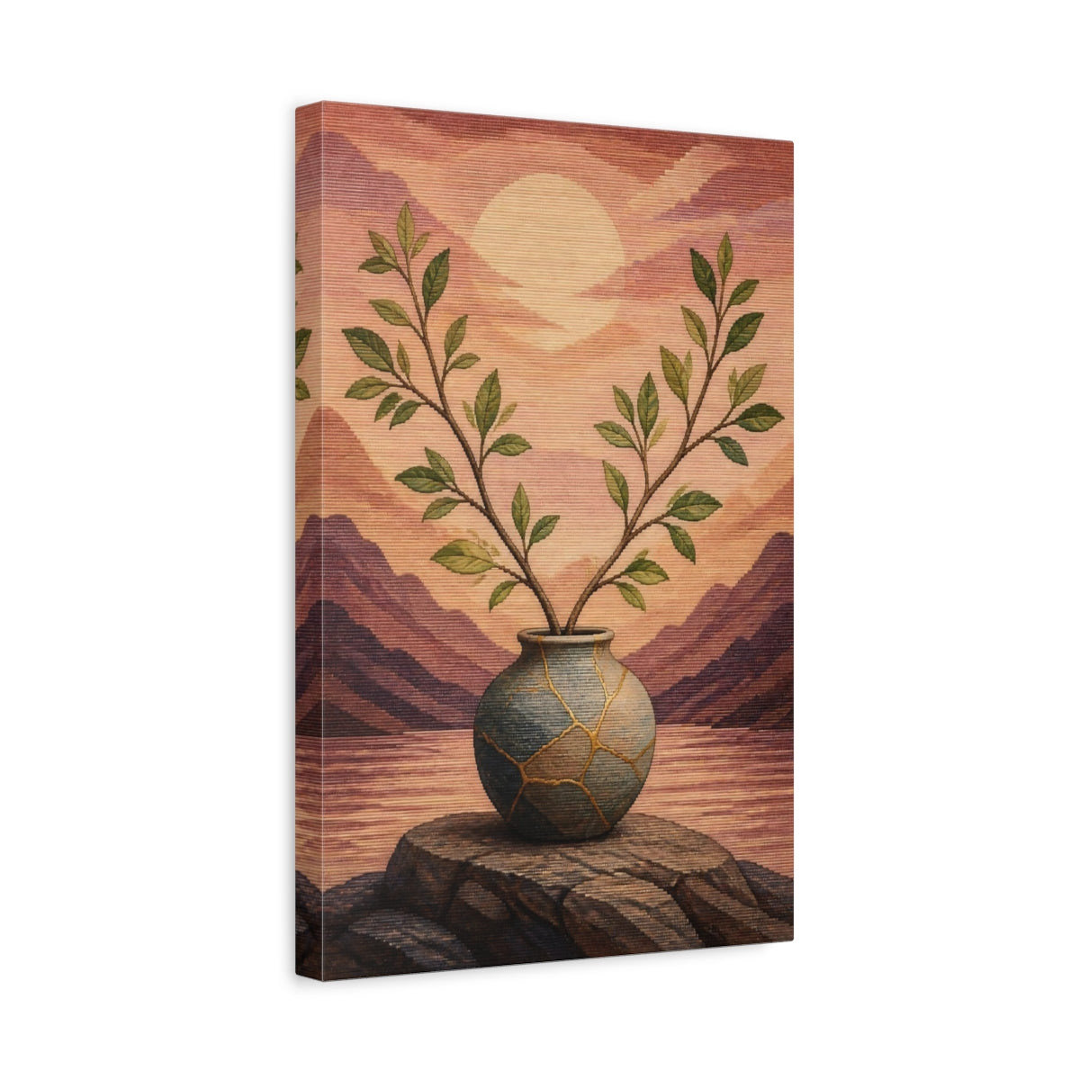 Side Mockup 4. Kintsugi Vase With Branches shown as canvas print