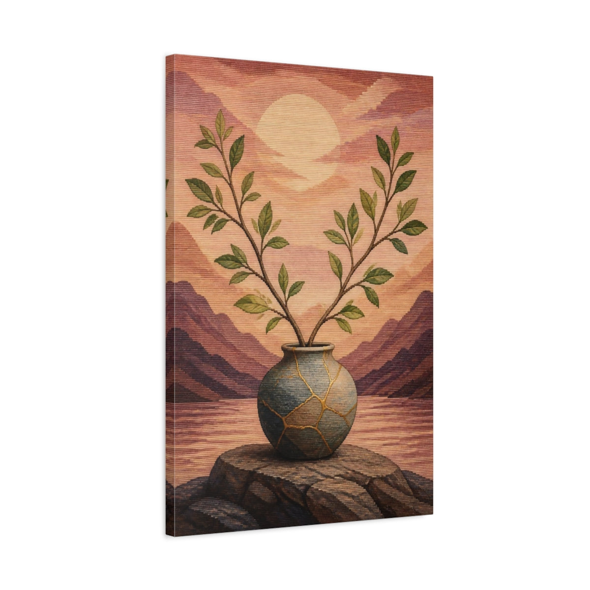 Side Mockup 2. Kintsugi Vase With Branches shown as canvas print