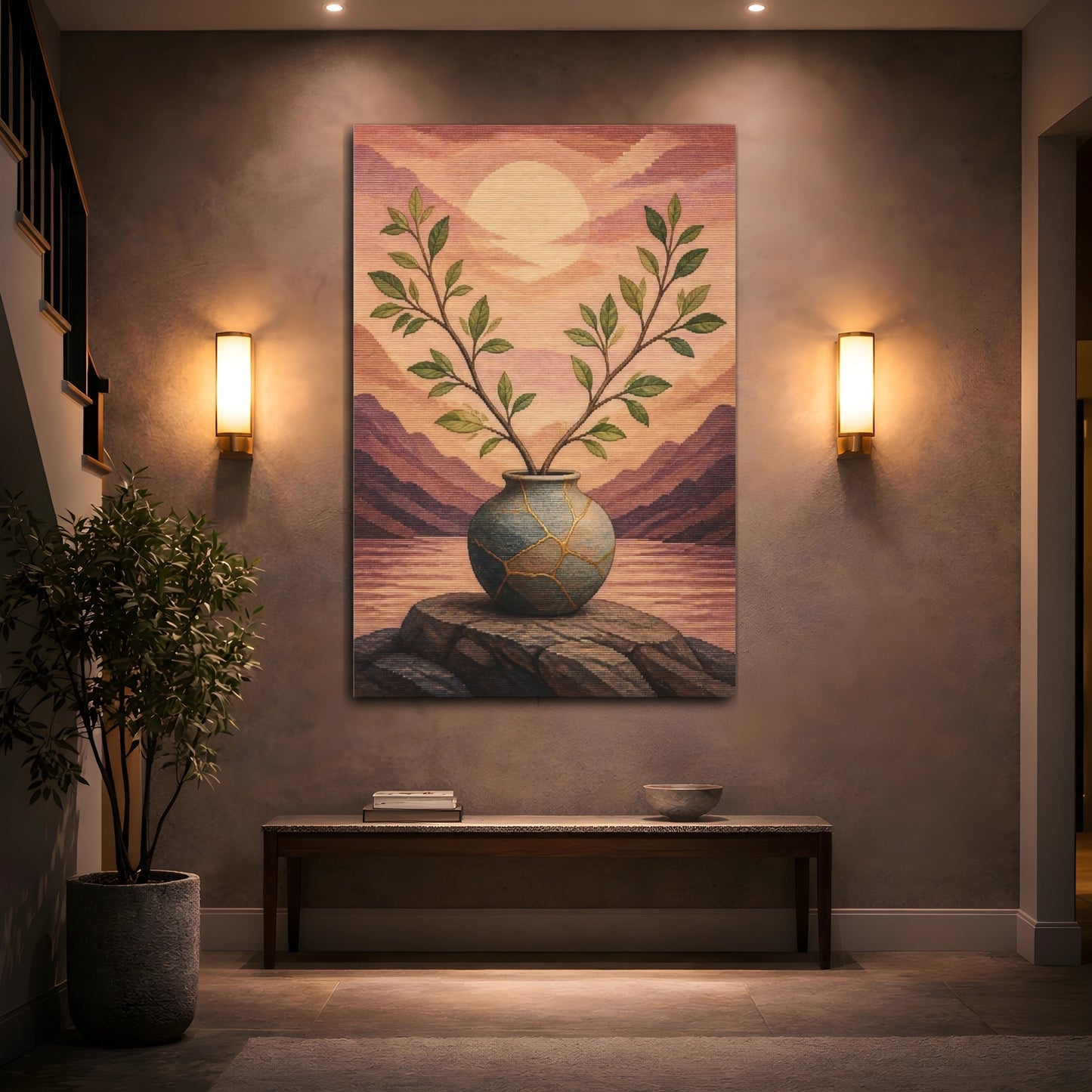 Mockup 2. Kintsugi Vase With Branches shown as canvas print