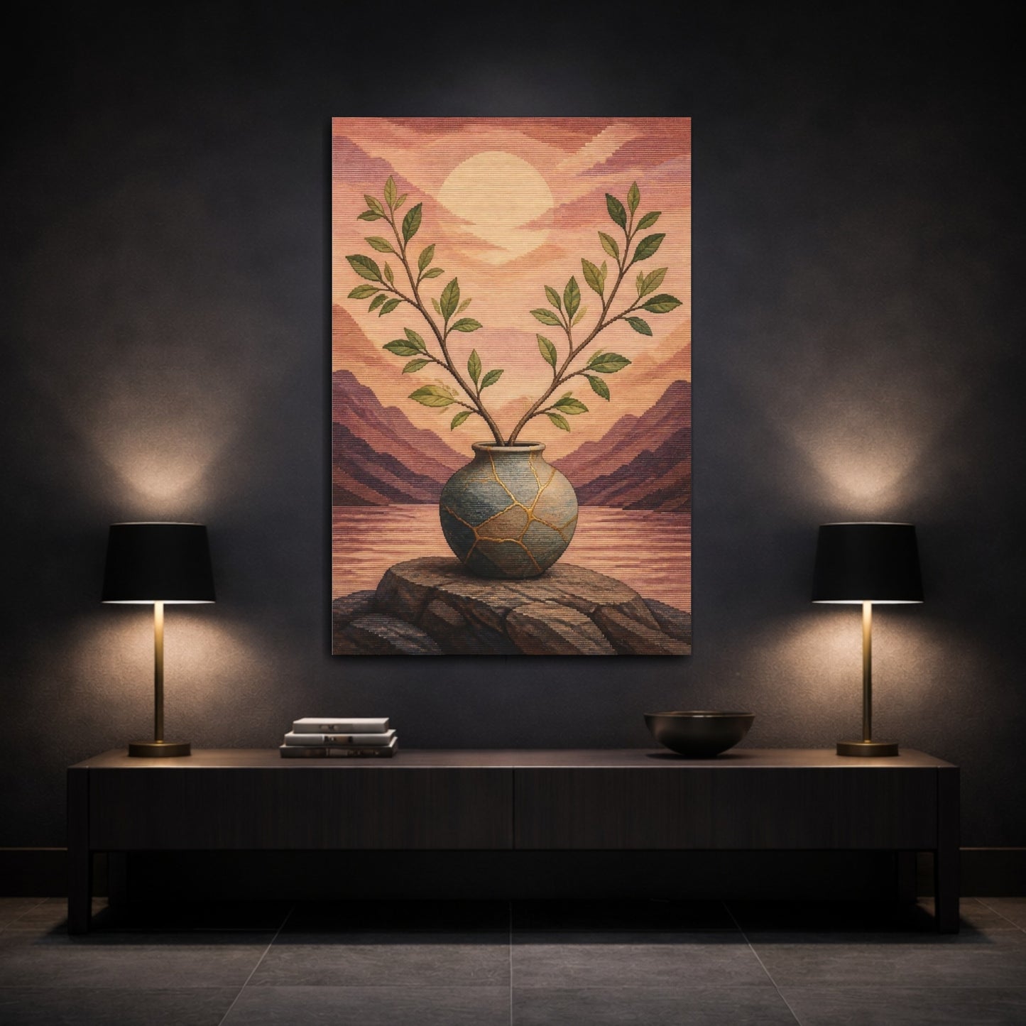 Mockup 3. Kintsugi Vase With Branches shown as canvas print