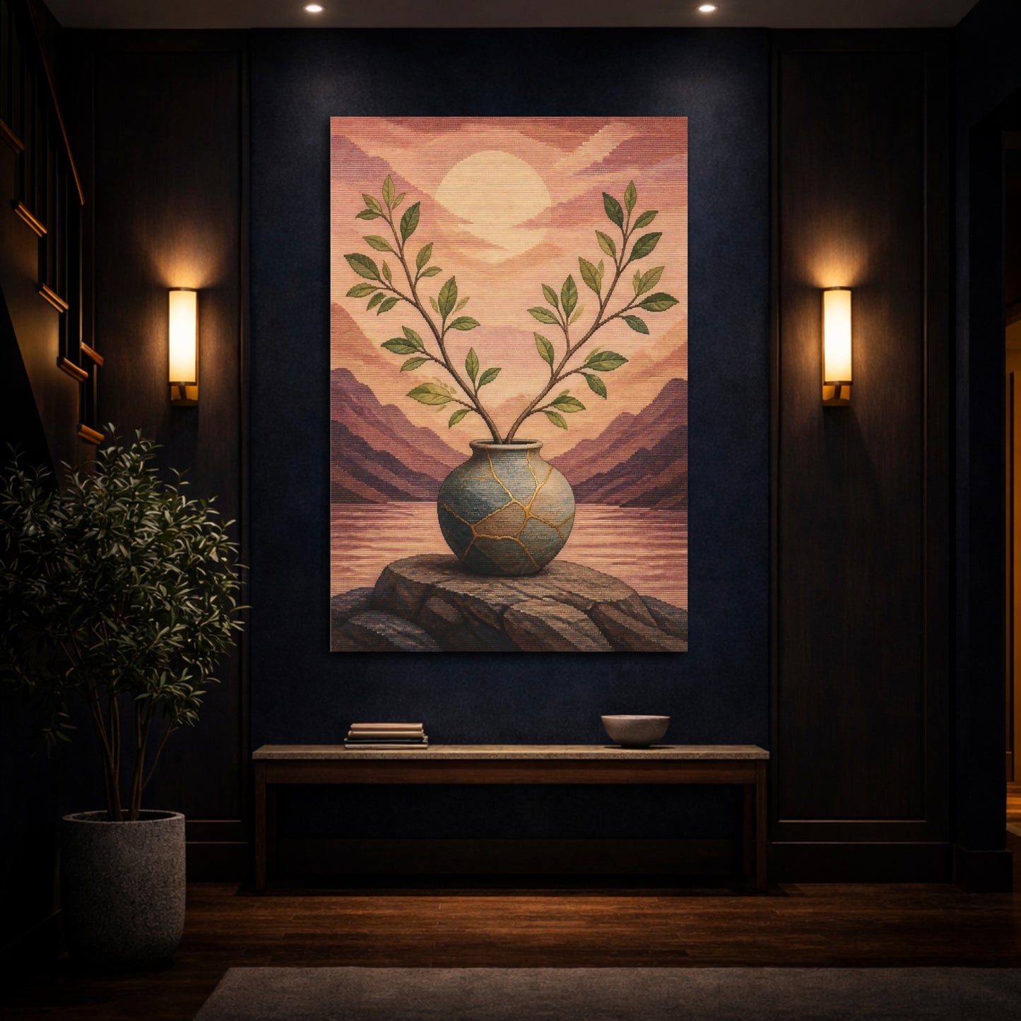 Mockup 4. Kintsugi Vase With Branches shown as canvas print