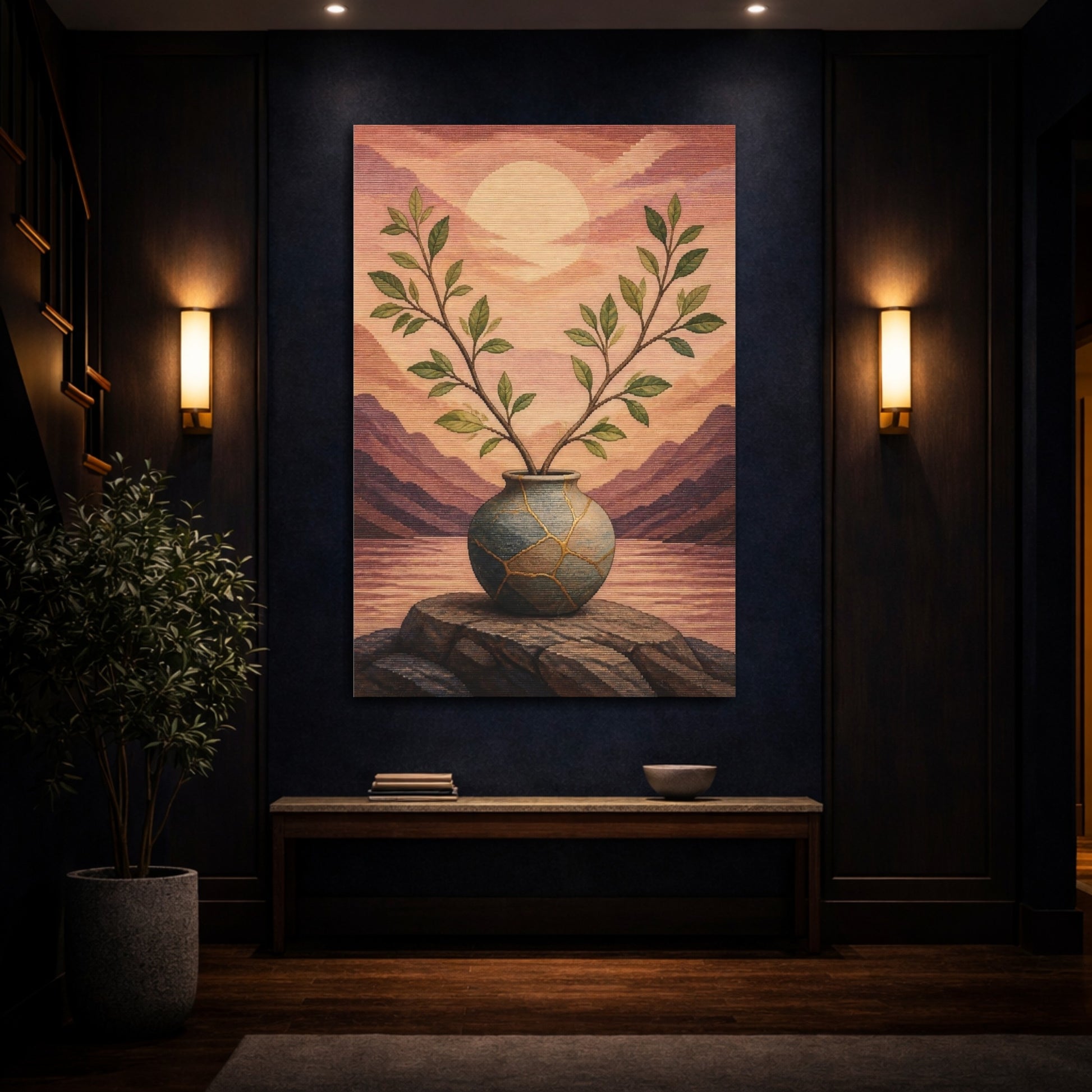 Mockup 4. Kintsugi Vase With Branches shown as canvas print