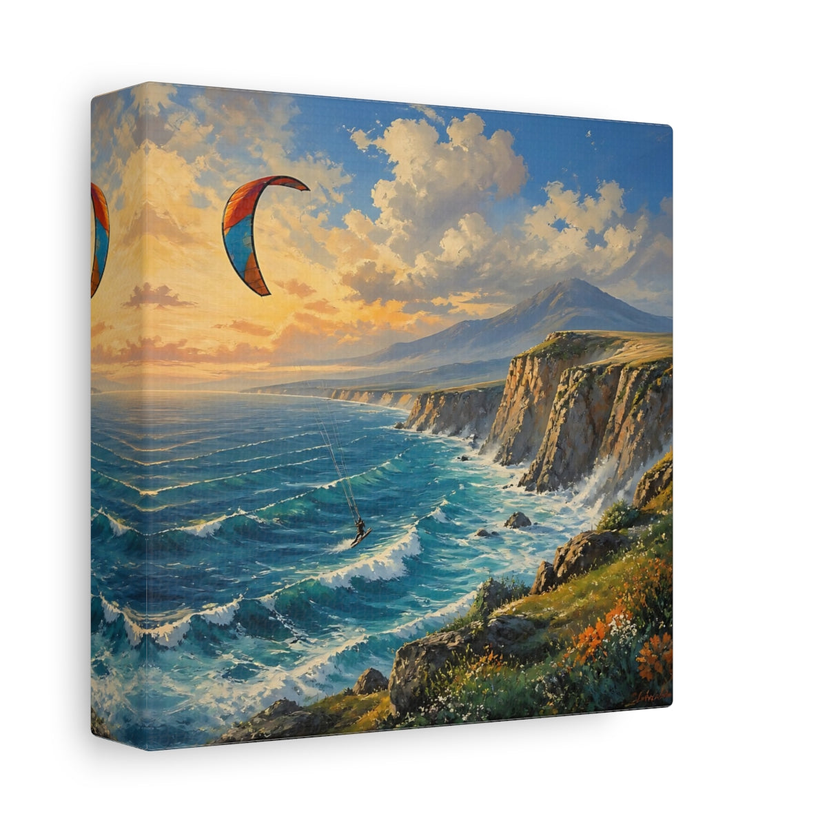 Side Mockup 2. Kite Surfer Coastal Landscape shown as canvas print