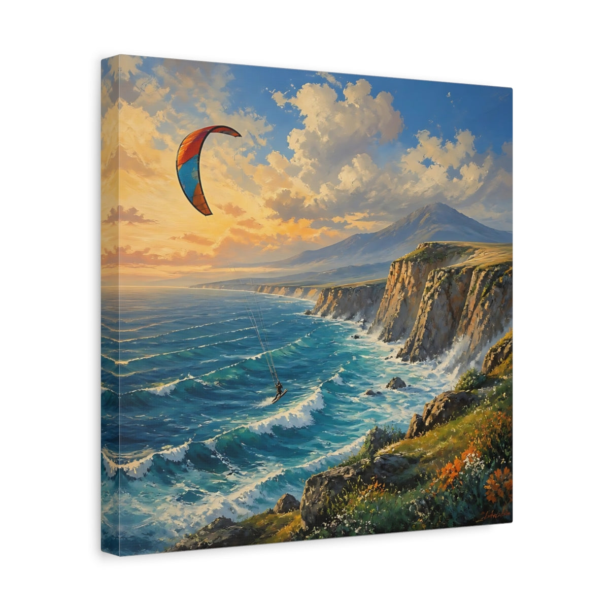 Side Mockup 7. Kite Surfer Coastal Landscape shown as canvas print