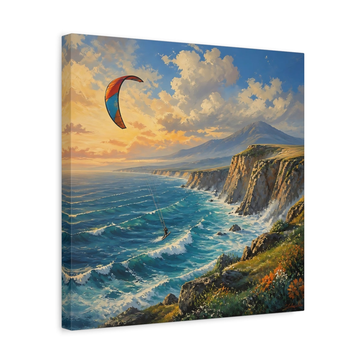 Side Mockup 6. Kite Surfer Coastal Landscape shown as canvas print