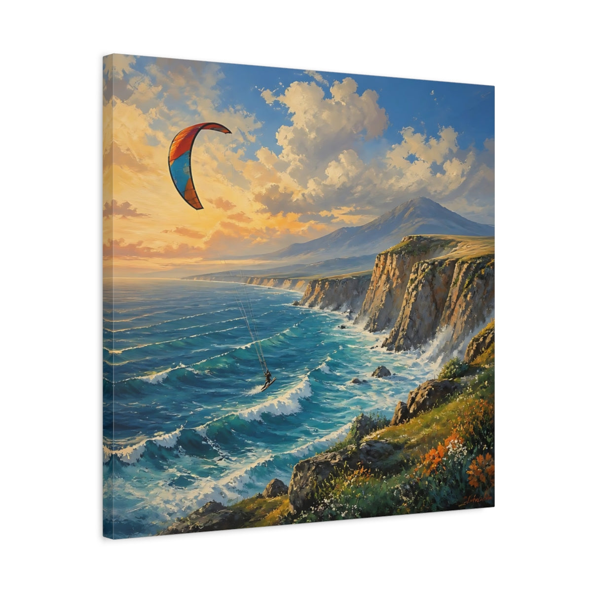 Side Mockup 4. Kite Surfer Coastal Landscape shown as canvas print