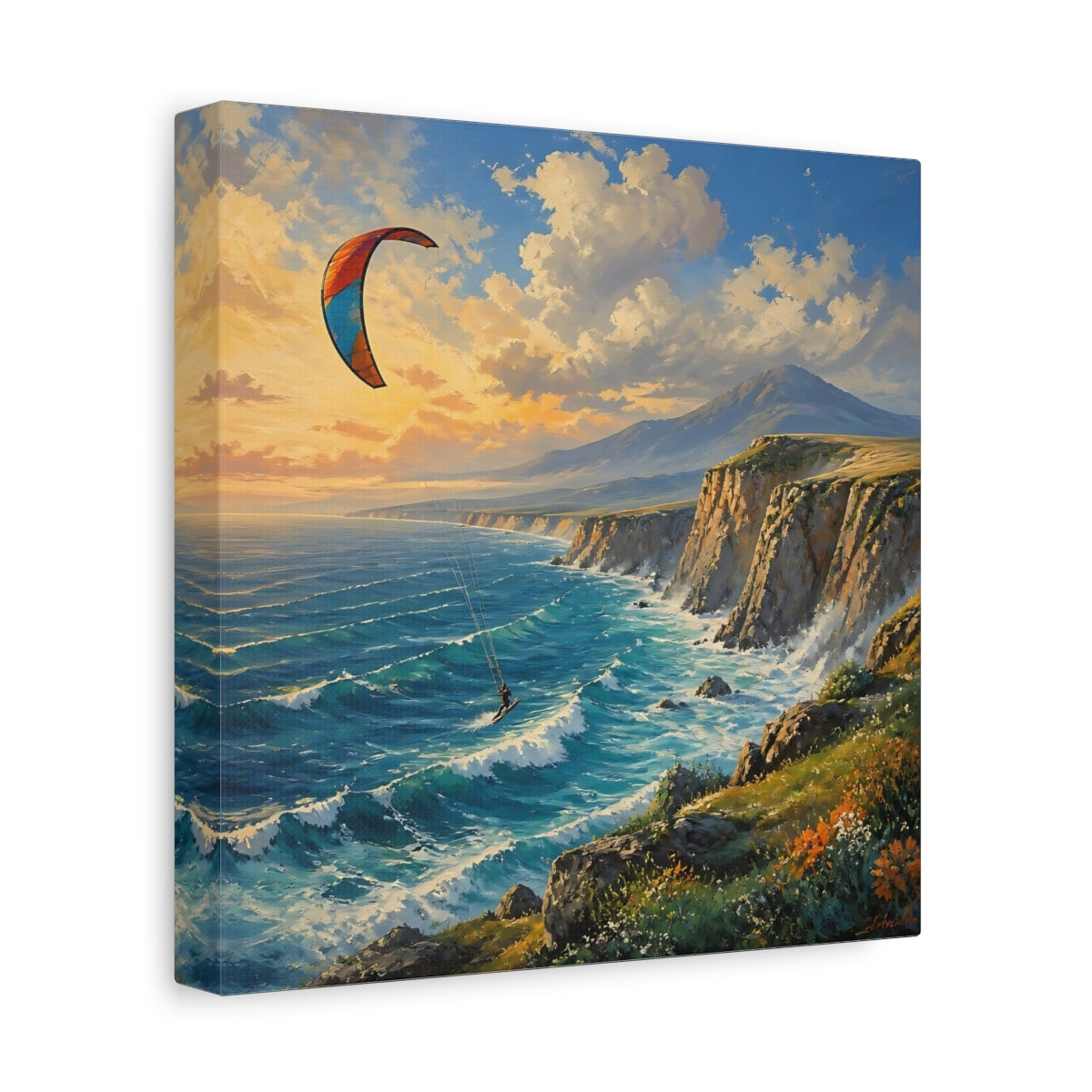 Side Mockup 9. Kite Surfer Coastal Landscape shown as canvas print
