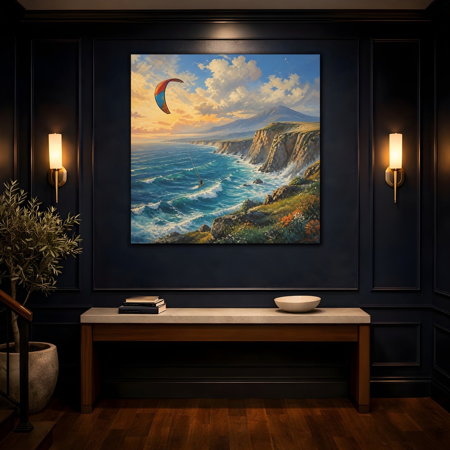 Mockup 4. Kite Surfer Coastal Landscape shown as canvas print