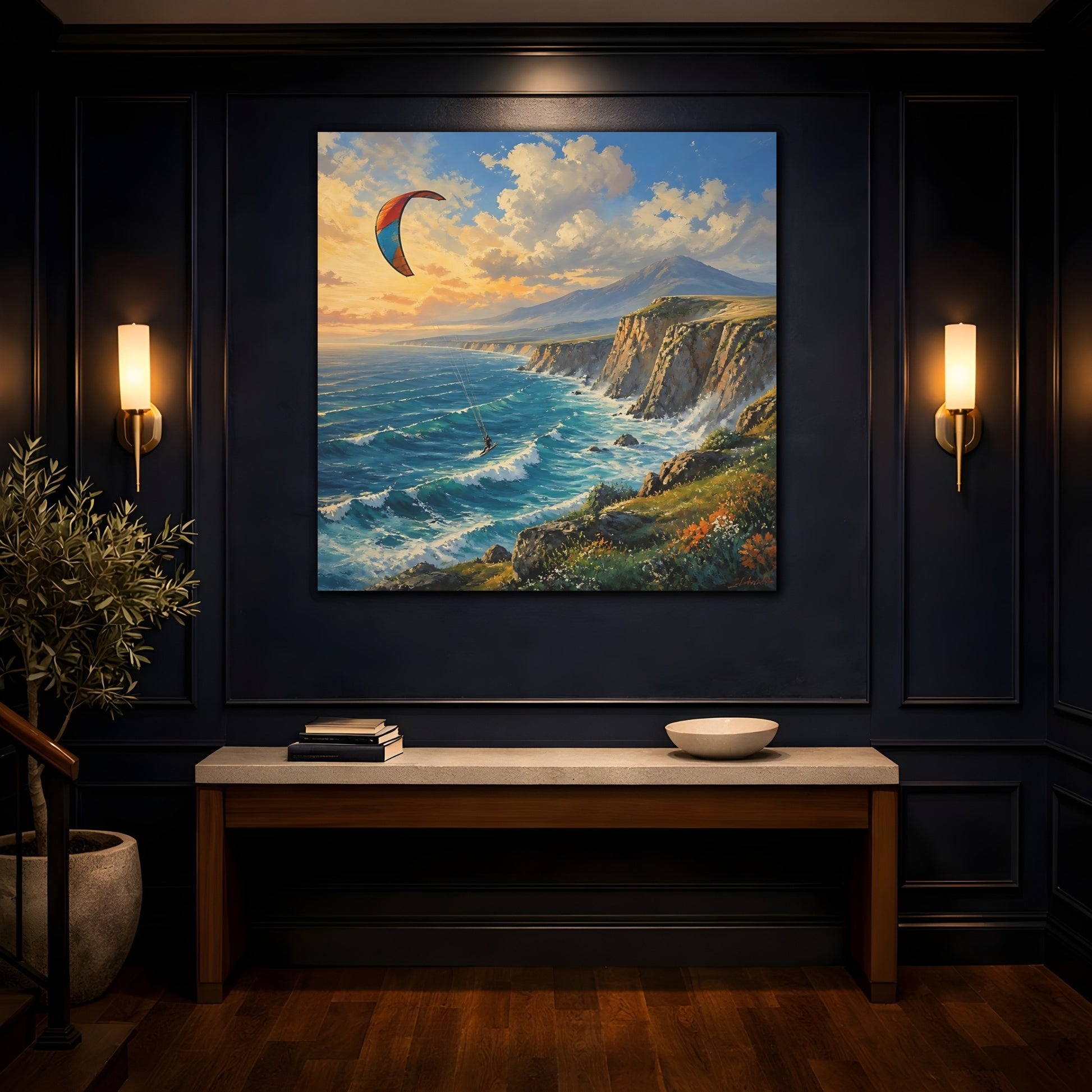 Mockup 4. Kite Surfer Coastal Landscape shown as canvas print