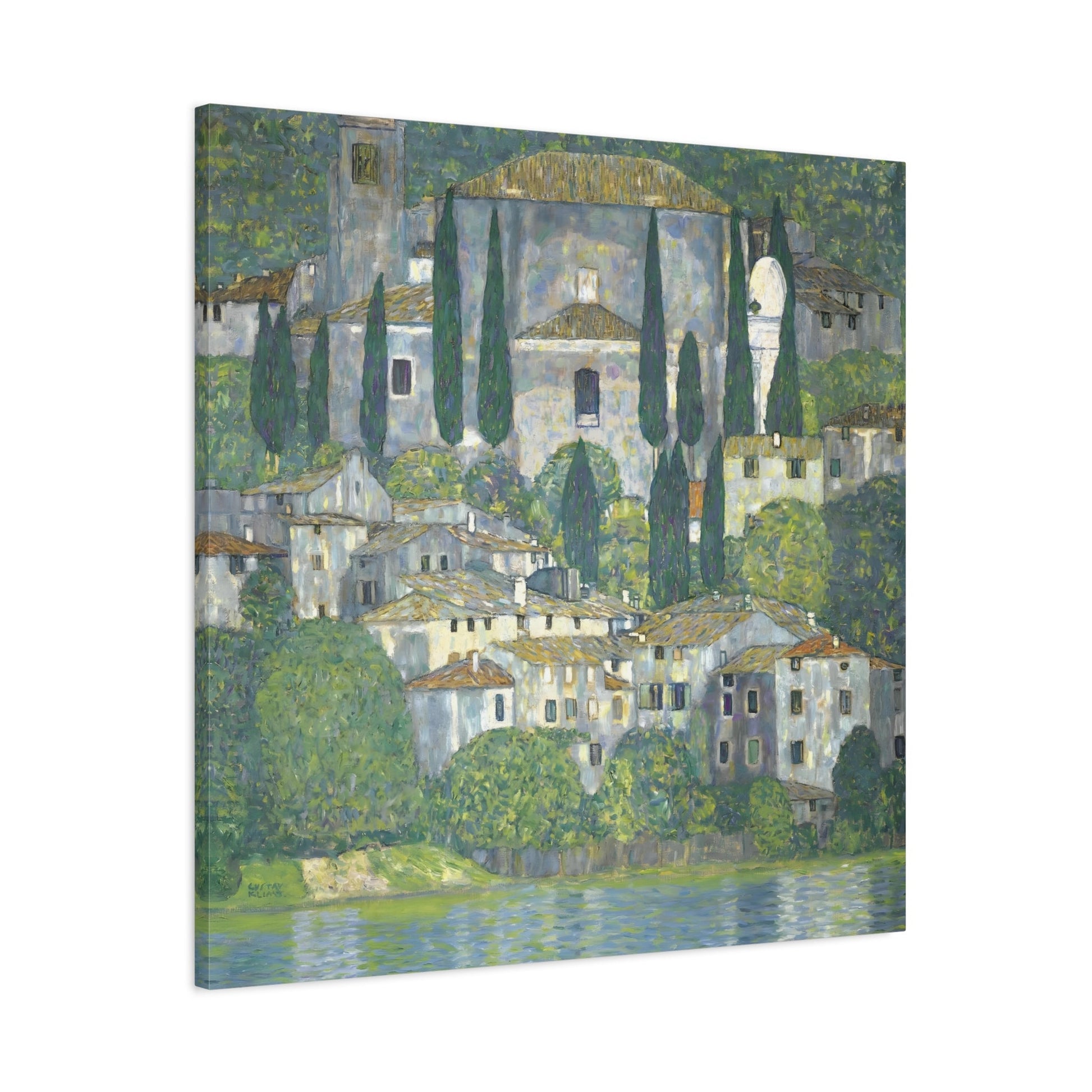 Klimt Church in Cassone Landscape - Square Cypress Canvas Art Print