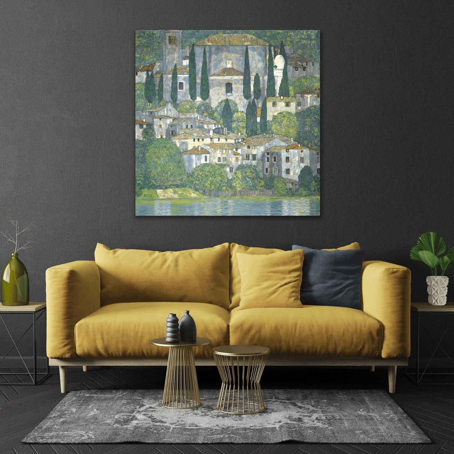 Klimt Church in Cassone Landscape - Square Cypress Canvas Art Print