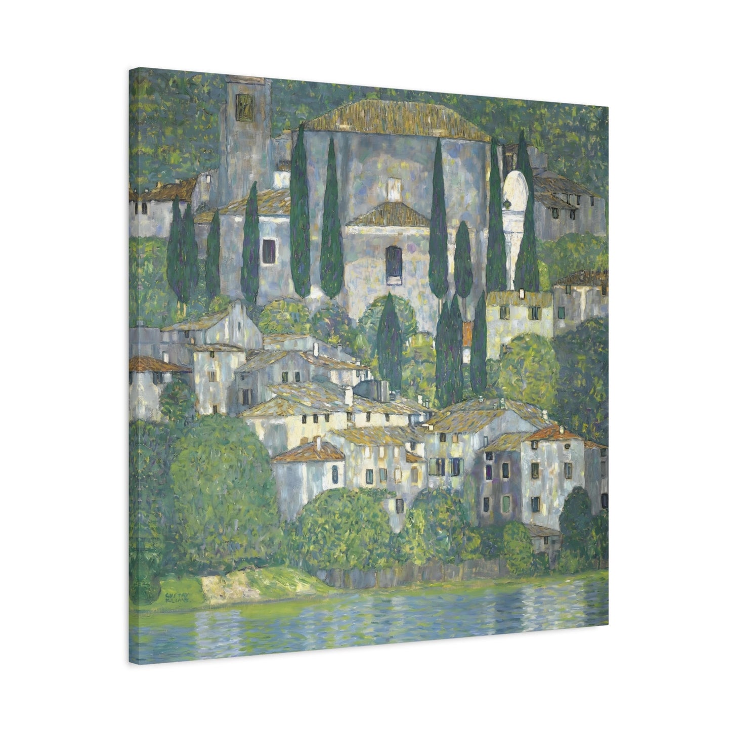 Klimt Church in Cassone Landscape - Square Cypress Canvas Art Print