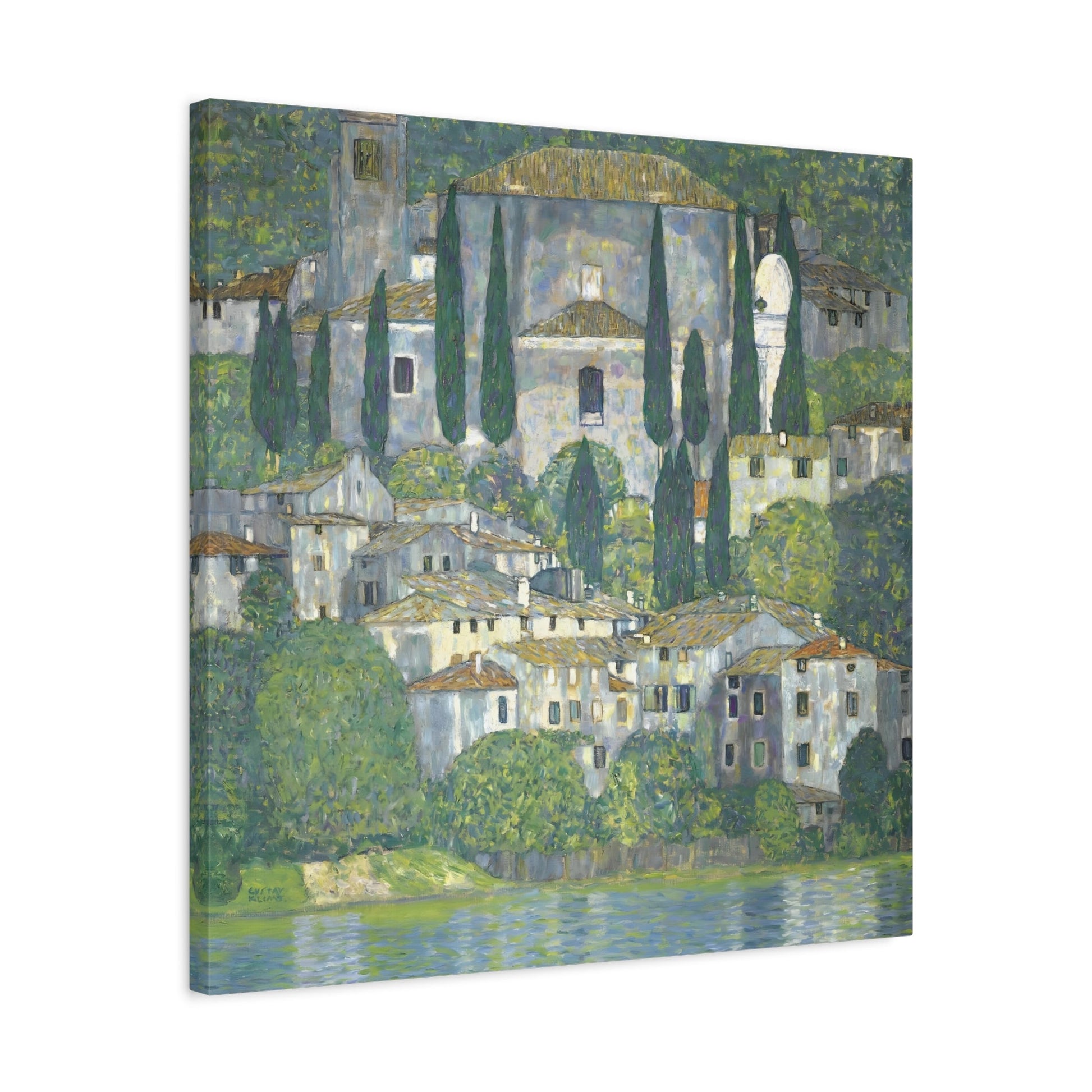 Klimt Church in Cassone Landscape - Square Cypress Canvas Art Print