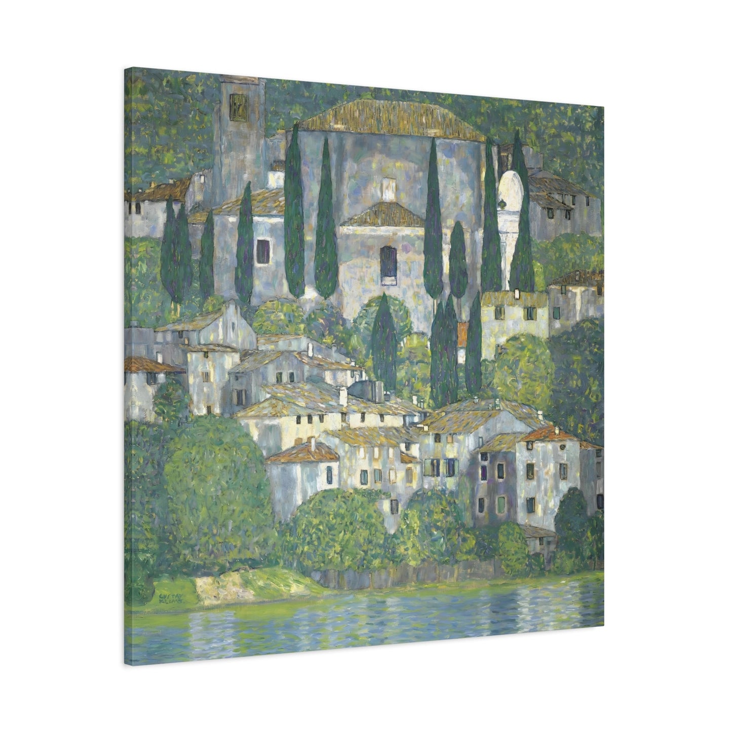 Klimt Church in Cassone Landscape - Square Cypress Canvas Art Print