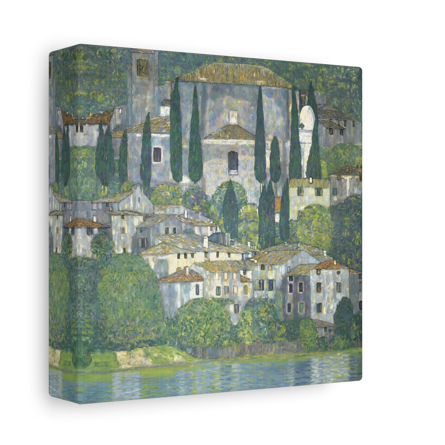 Klimt Church in Cassone Landscape - Square Cypress Canvas Art Print