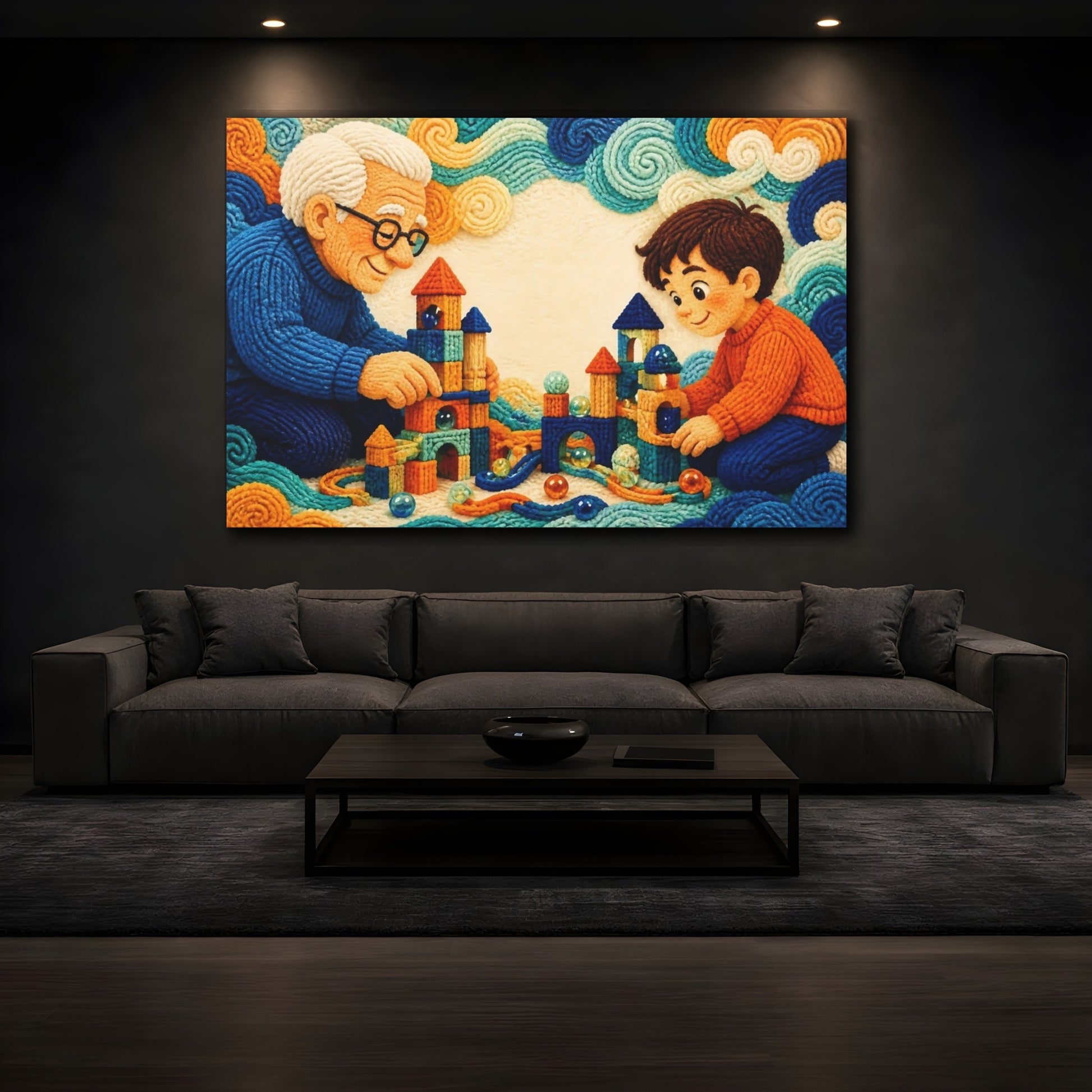 Mockup 3. Knitted Grandparent And Child shown as canvas print