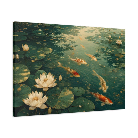 Koi And Lotus Pond Canvas Print Wall Art – Living Room Decor, Above Sofa - YesArtYes