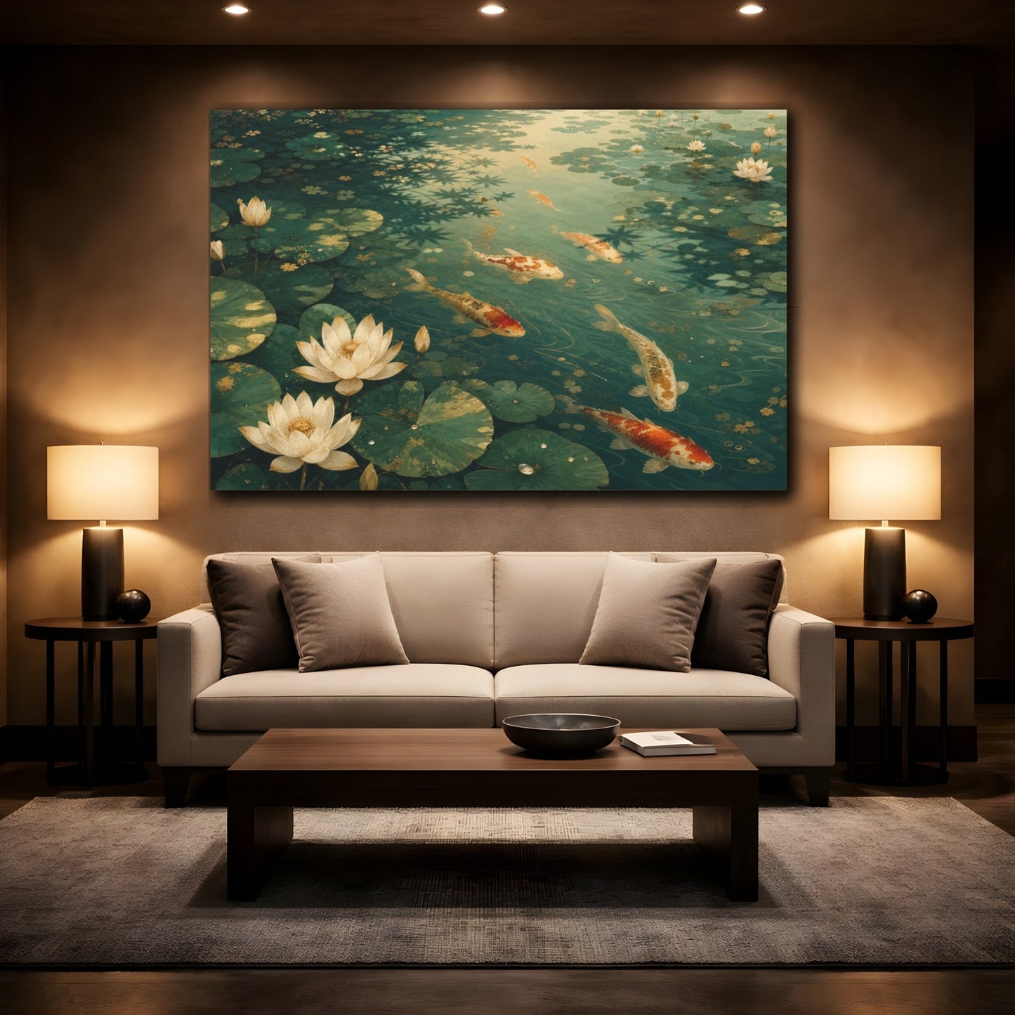 Mockup 2. Koi And Lotus Pond shown as canvas print