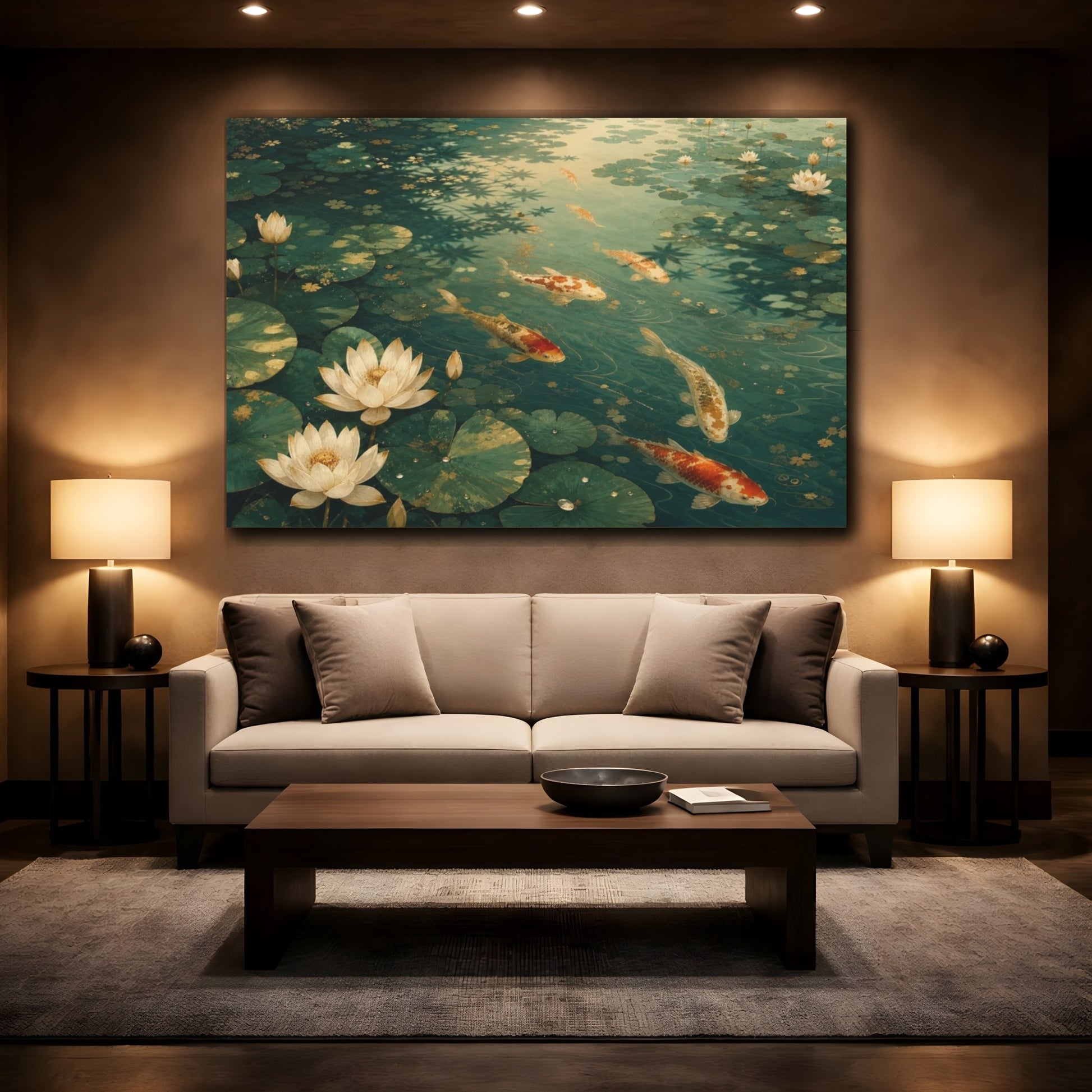 Mockup 2. Koi And Lotus Pond shown as canvas print