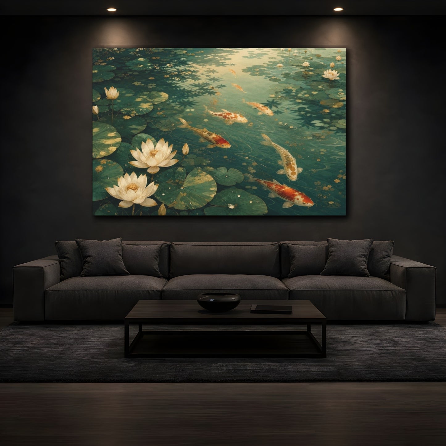 Mockup 3. Koi And Lotus Pond shown as canvas print