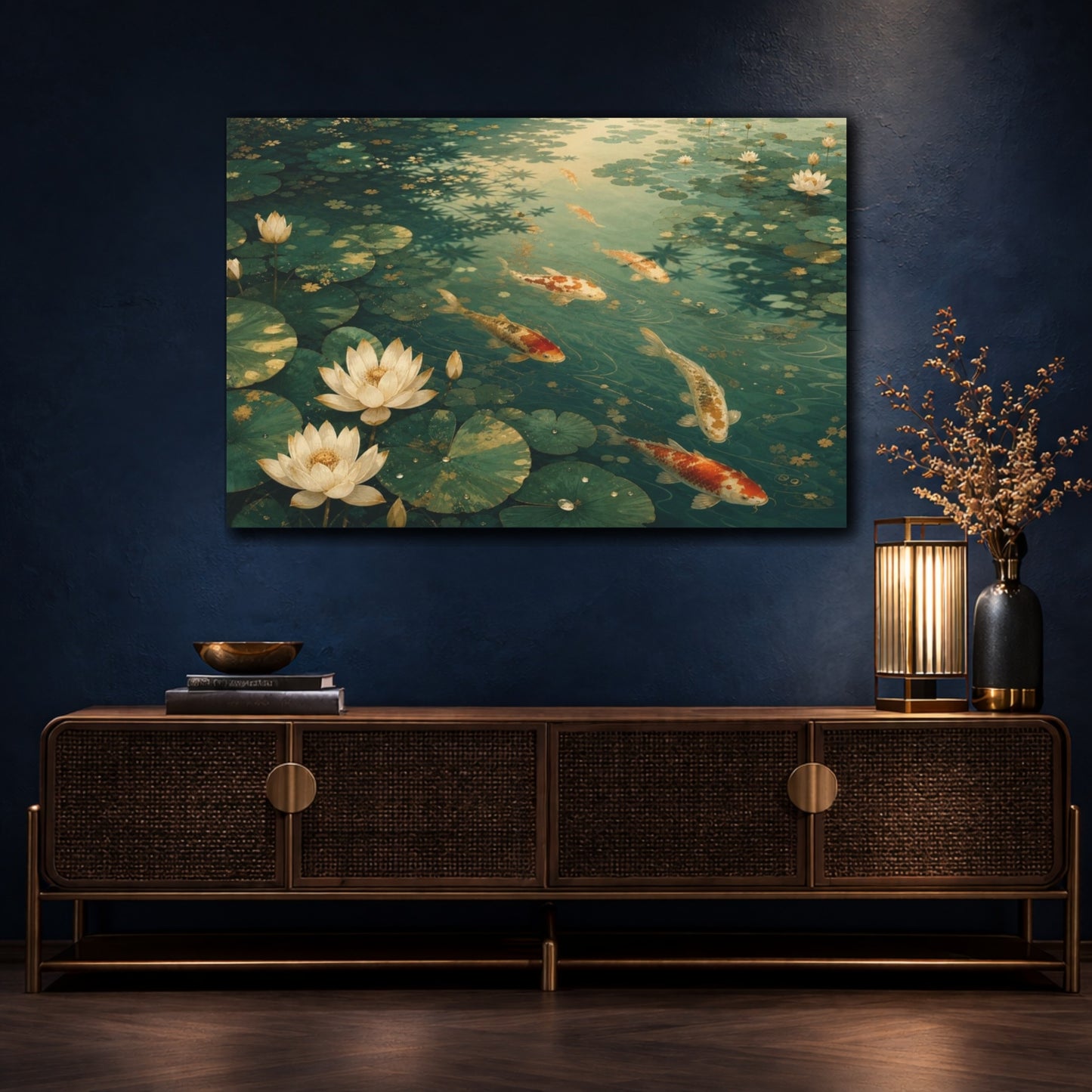 Mockup 4. Koi And Lotus Pond shown as canvas print