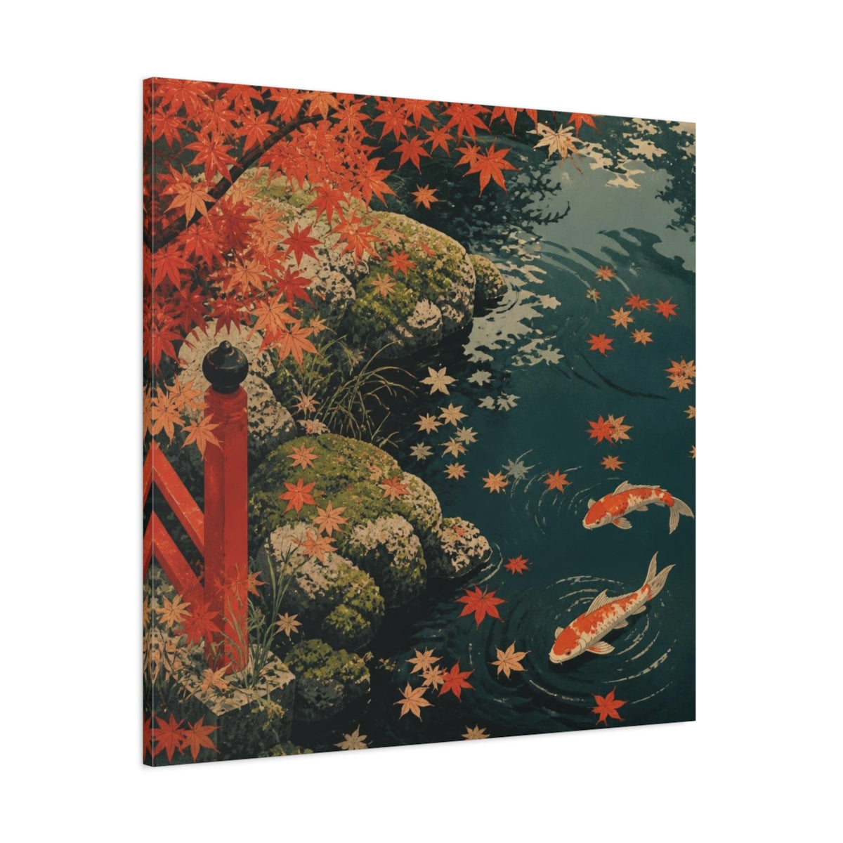 Side Mockup 1. Koi Pond Nature shown as canvas print