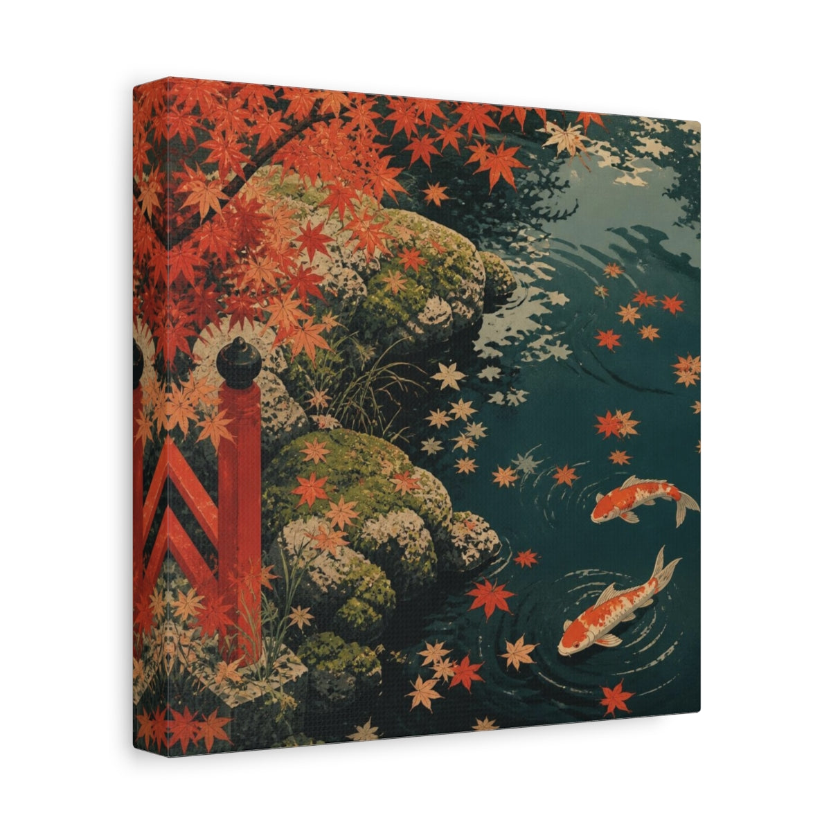 Side Mockup 9. Koi Pond Nature shown as canvas print